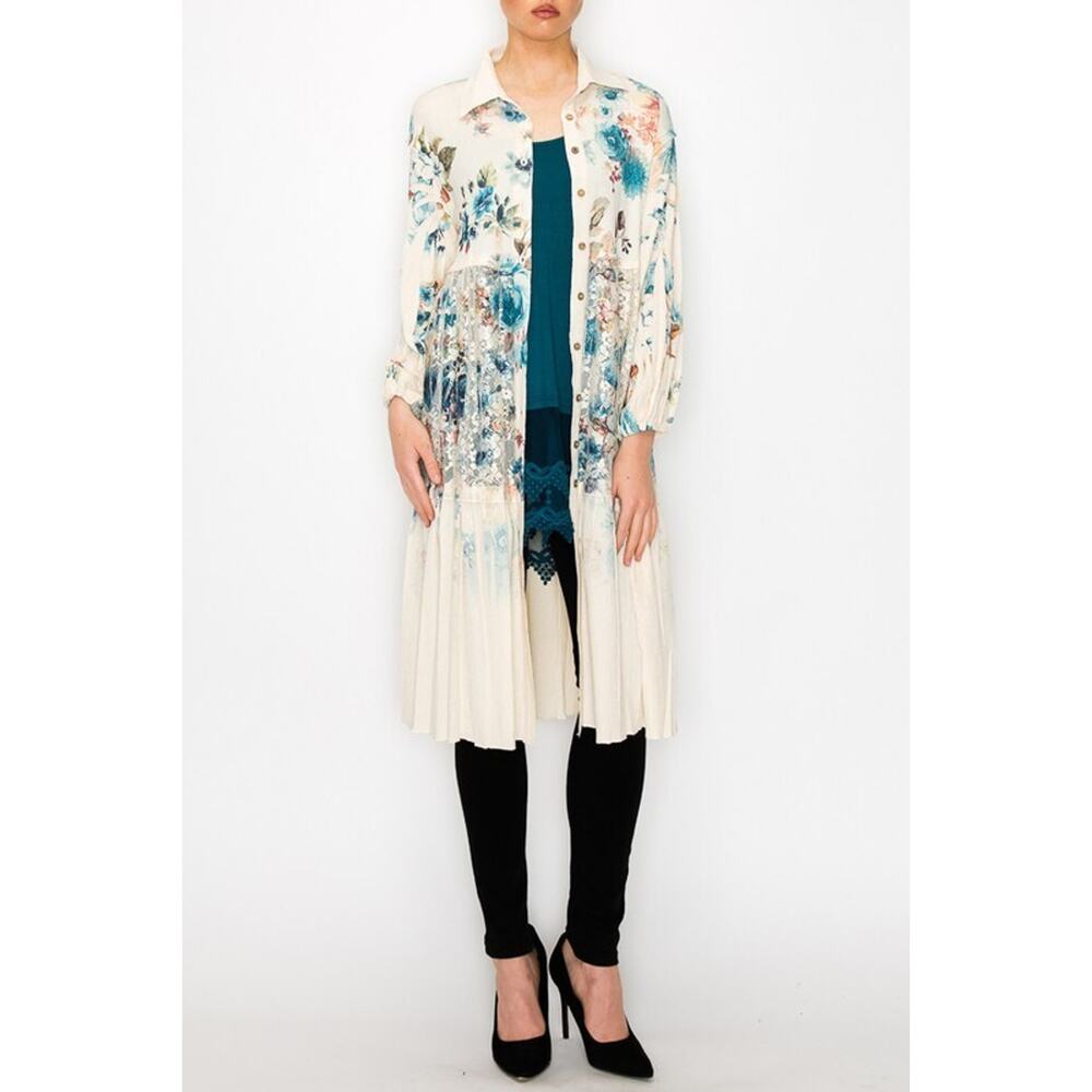 Origami Oversized Jacket Teal Floral Small